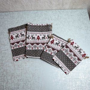 Red & Gray Christmas Burlap Bags 4 Days Xmas Countdown Calendar Stocking Grey